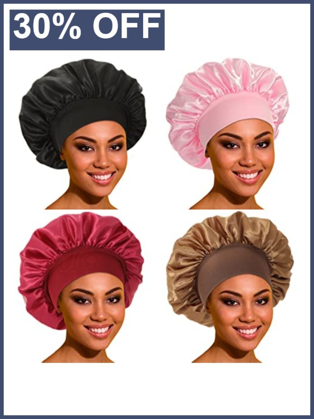 Satin Bonnet Silk Bonnet Hair Bonnet for Sleeping 4 Pack Wide Elastic Band